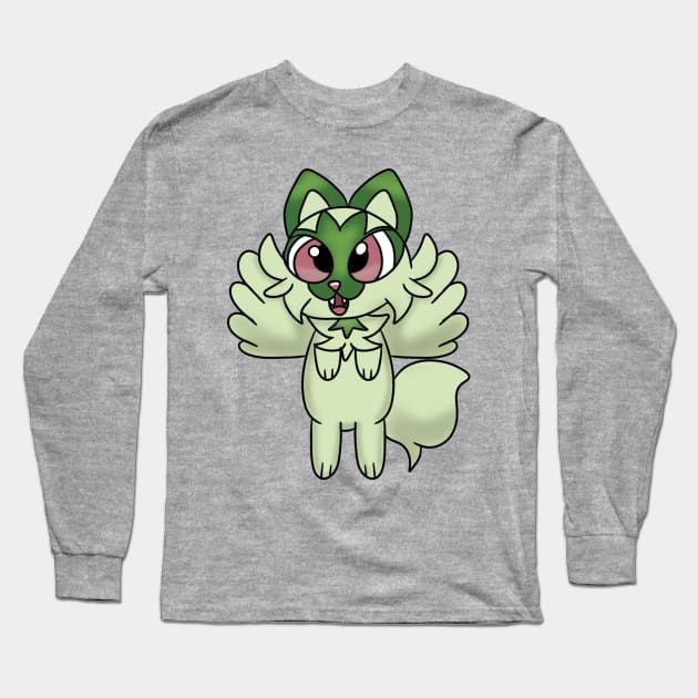 Flying Green Cat Long Sleeve T-Shirt by JennaBunnies